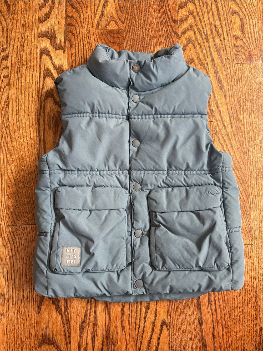 Zara Kids blue-grey puffer vest with pockets, snap closure. Size 3-4 years.